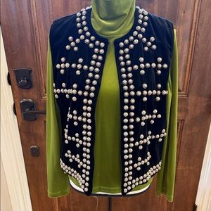 Double D Ranch Wear Black, Silver Studded Velour Vest